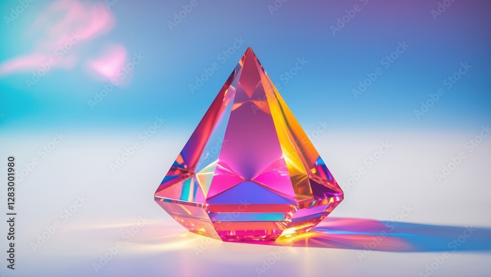 Poster colorful crystal prism with light reflections and gradient background suitable for abstract photogra