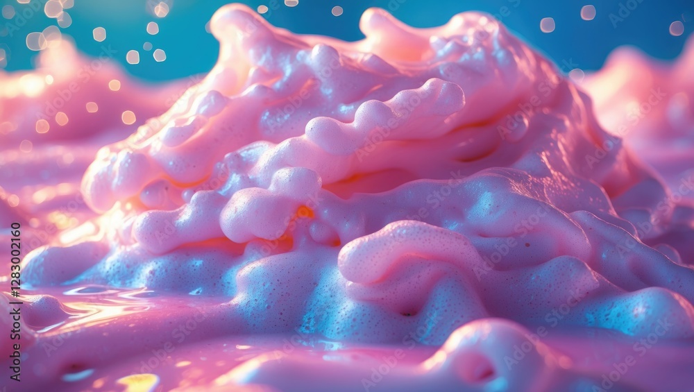 Poster pink foam texture with bubbles and glistening particles in a dreamlike abstract background
