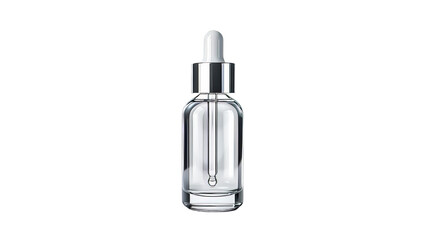 Clear glass dropper bottle on white background