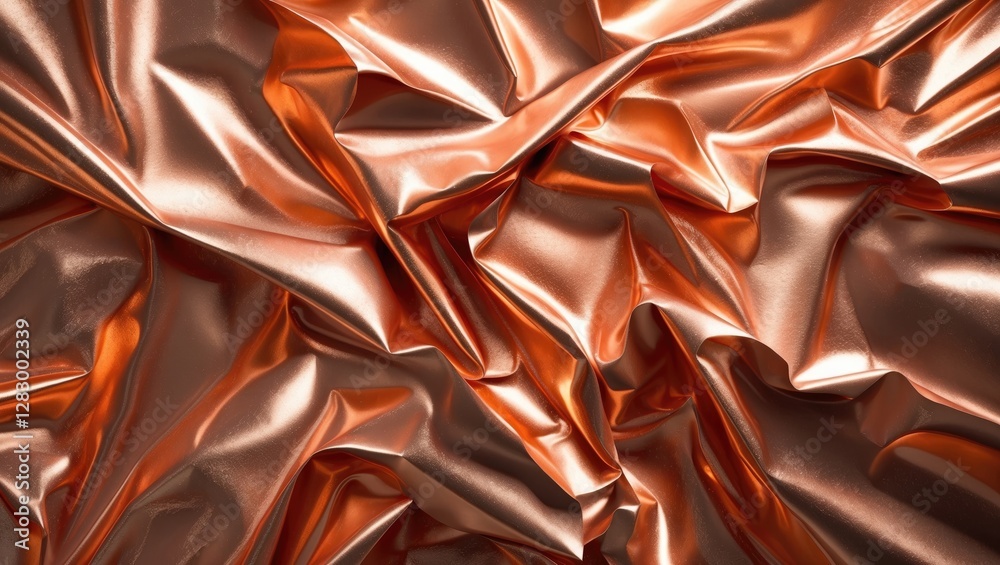 Poster metallic copper wrinkled fabric texture with highlights and folds for background or textile design