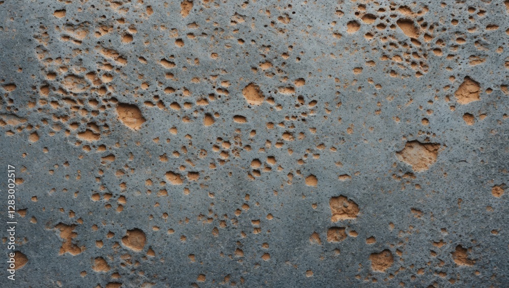 Poster Textured surface with roughness and small holes, abstract gray background with natural erosion patterns.