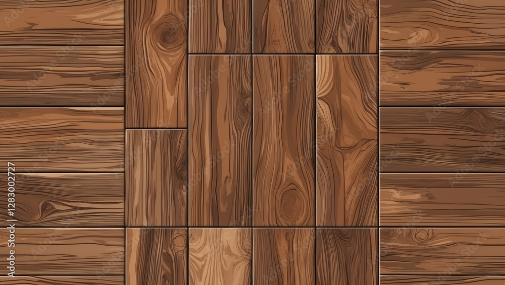 Aufkleber Wooden floor texture with various shades of brown and natural patterns arranged in a grid layout for background or design use.
