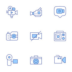Camera icons set. Line Duotone style, editable stroke. video camera, camera, photography, video chat