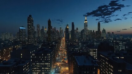 Obraz premium Nightfall over Manhattan: A City's Serene Glow