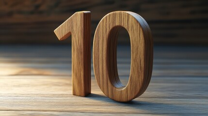 Wooden Number Ten on Rustic Table