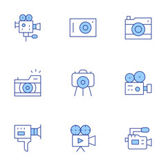 Camera icons set. Line Duotone style, editable stroke. video camera, camera, super, photography, cinema