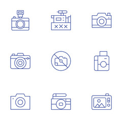 Camera icons set. Thin Line style, editable stroke. camera T, instant camera, photo camera, camera, xxx, no photo