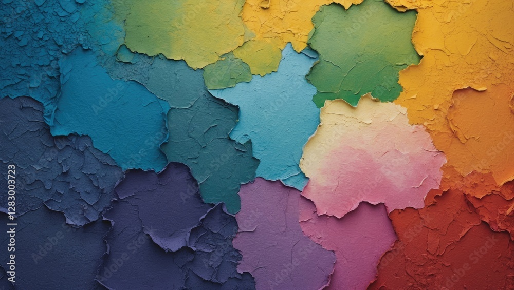 Leinwandbilder Colorful textured paint layers creating an abstract background with various shades and patterns in a visually striking arrangement.