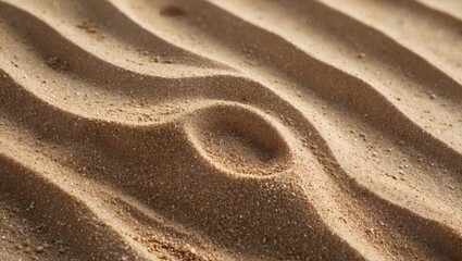Natural sandy beach texture with ripples capturing light and shadow, showcasing the intricate patterns of fine sand particles.