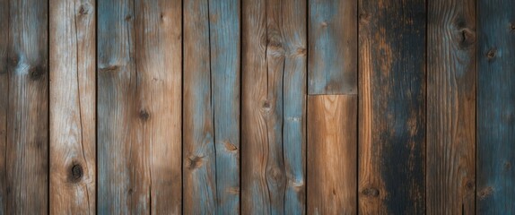 Textured wooden background with a variety of brown and blue tones showcasing natural patterns and grain details