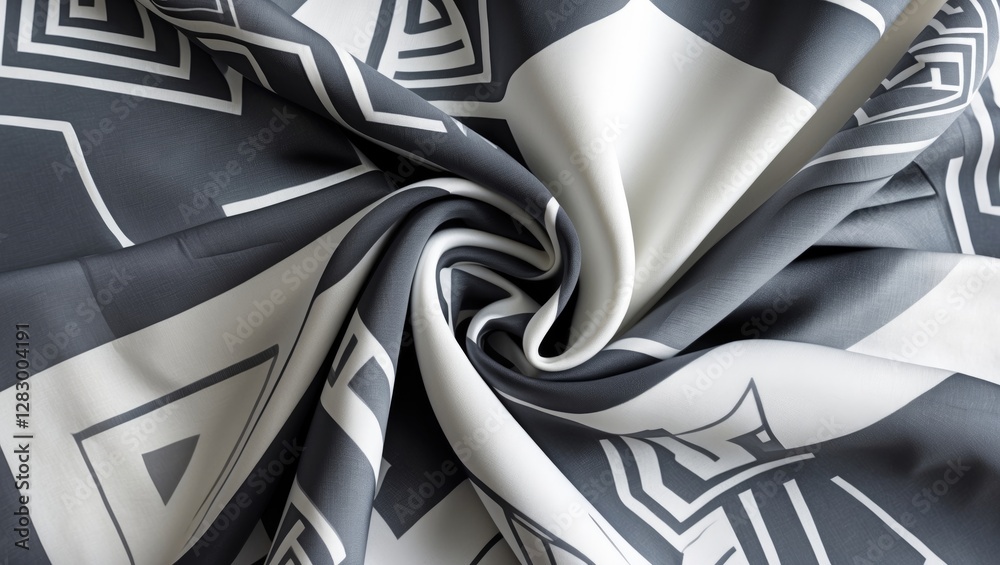 Aufkleber Abstract patterned textile fabric in gray and white colors with smooth texture and intricate geometric designs.