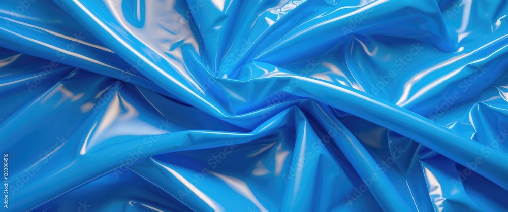 Poster blue glossy vinyl fabric texture background close up detailed surface wrinkled pattern for design an