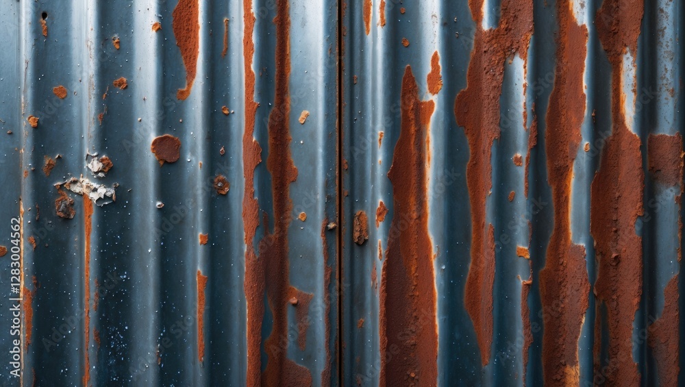 Aufkleber rusty metal wall texture with vertical corrugated pattern and weathered surface detailing in shades 