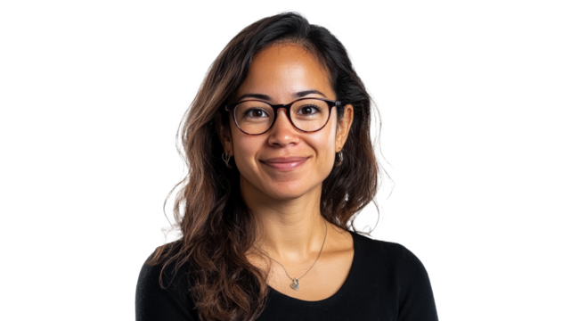 Confident woman with glasses posing for a portrait
