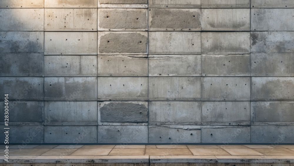 Poster concrete wall with varying textures and patterns in an industrial style with smooth surface and visi