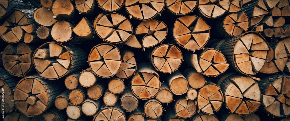 Aufkleber stacked wooden logs cut in circular shapes displaying natural textures and patterns