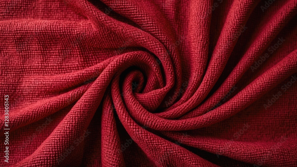 Poster Red textured fabric close-up with intricate patterns and folds showcasing a rich and vibrant color.