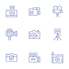 Camera icons set. Thin Line style, editable stroke. photo camera, video camera, camera T, camera