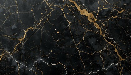 Abstract Black Marble Waves With Striking Gold Accents