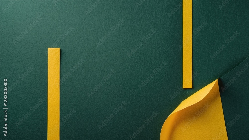 Aufkleber green and yellow abstract background with textured paper strips and curled edge creating a modern de