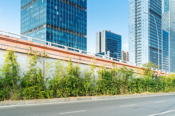 Empty urban road and buildings in the city
