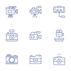 Camera icons set. Thin Line style, editable stroke. video camera, camera T, camera, movie camera