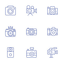 Camera icons set. Thin Line style, editable stroke. video camera, camera T, photo camera, camera, door bell
