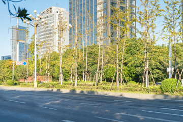 Naklejka premium Empty urban road and buildings in the city