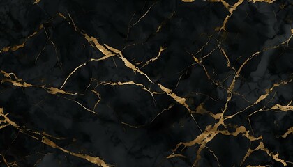 Abstract Black Marble Waves With Striking Gold Accents