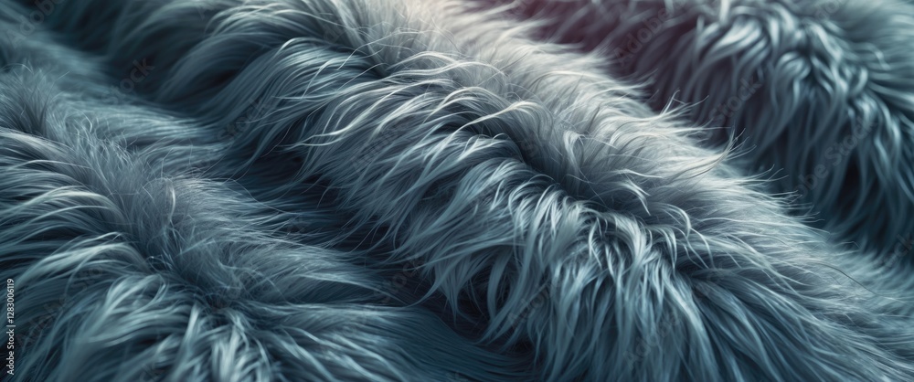 Poster furry textured fabric close-up in soft blue tones with long strands creating depth and dimension