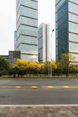 Empty urban road and buildings in the city