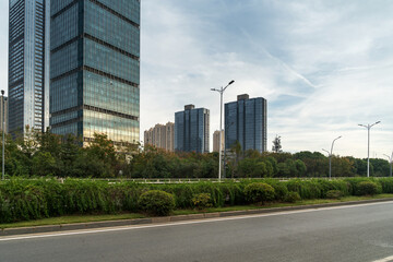 Empty urban road and buildings in the city