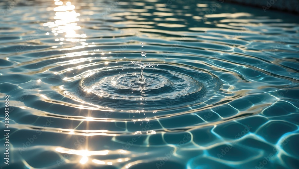 Poster close-up of water surface with ripples and sunlight reflections creating a tranquil and serene pool 