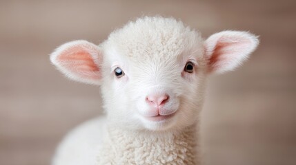 Obraz premium Cute lamb portrait against a neutral background. Possible use children's book illustration