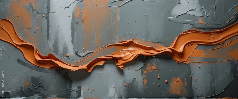 Poster Abstract gray-brown canvas background with dynamic orange paint smears creating a textured artistic effect suitable for various design projects.