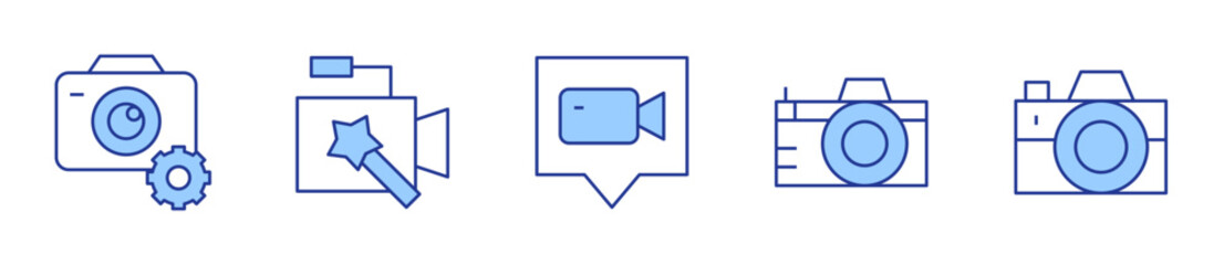 video call, photo camera, settings, video camera. Camera Icon vector illustration. Line Duotone style. Editable stroke