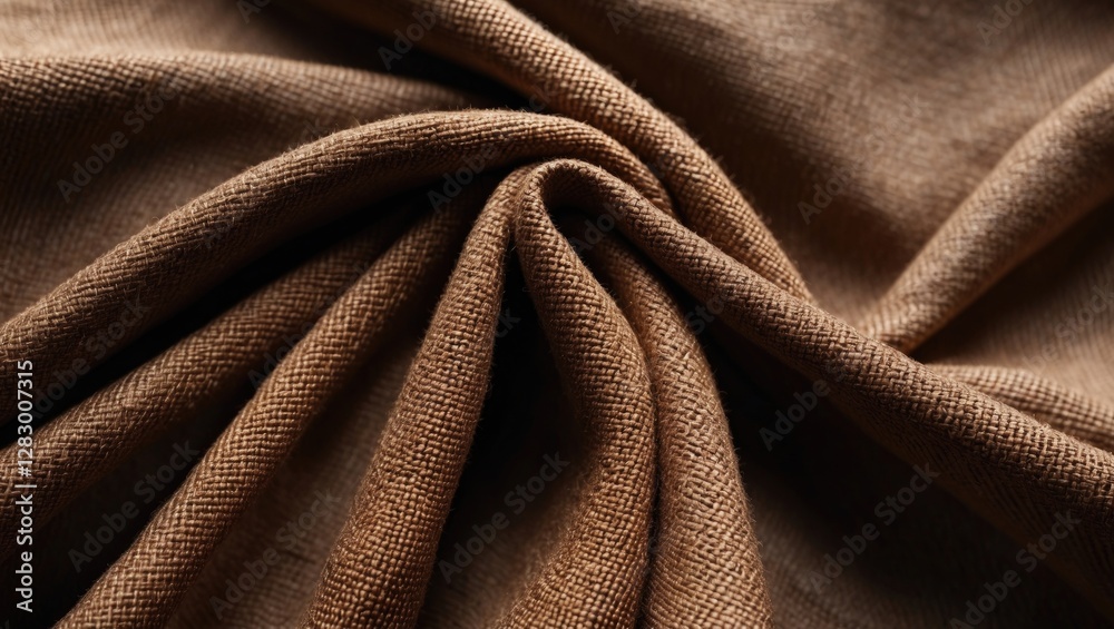 Poster brown textured fabric with folds and creases highlighting weave pattern and softness of material