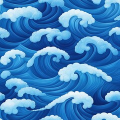 Seamless Pattern Stylized ocean waves in vibrant blue hues.