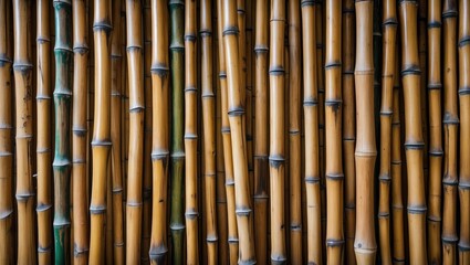 Fototapeta premium Natural bamboo wood wall texture for eco-friendly design and interior decoration backgrounds. Perfect for sustainable living themes.