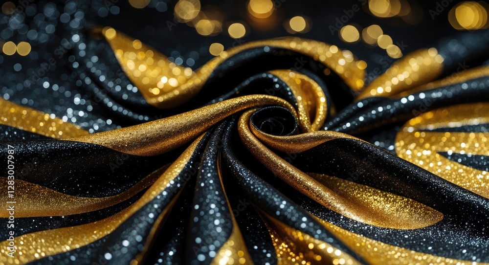 Poster elegant black and gold glitter fabric with shimmering texture and soft folds creating a luxurious ab