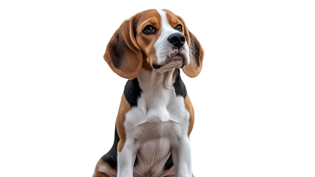 Beagle dog sitting calmly with alert expression