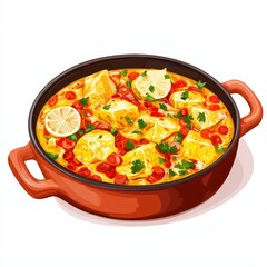 Spanish food bacalao national cuisine dish isolated on white background, colorful cartoon illustration