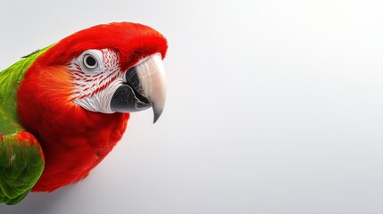 Striking parrot against a pure white background showcasing its bright colors and unique features in detail