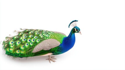 Obraz premium Striking peacock displaying its beautiful feathers in a full spread while standing proudly in natural habitat