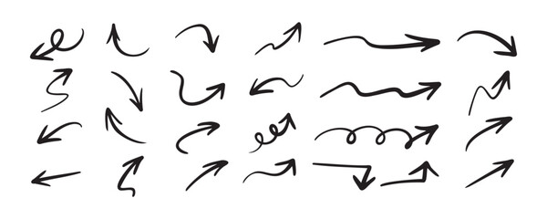 Hand drawn vector arrows doodle set on white background. design element vector illustration.