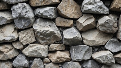 Fototapeta premium Textured stone wall made of various sizes and colors of natural rocks arranged closely together