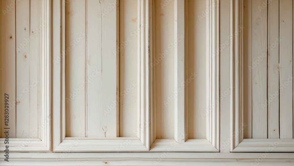 Poster white wooden wall paneling with vertical and horizontal grooves in a simple and minimalistic design