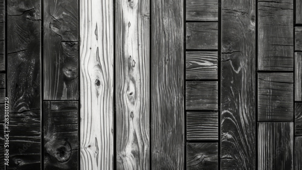 Poster black and white wooden texture with square patterns ideal as a background for design projects or mod