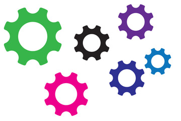 Gear set. Black gear wheel icons on white background - stock vector.