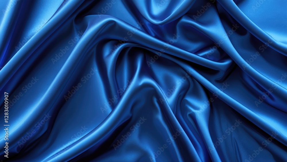 Aufkleber Smooth blue satin fabric texture with folds and creases creating a luxurious appearance suitable for various design applications